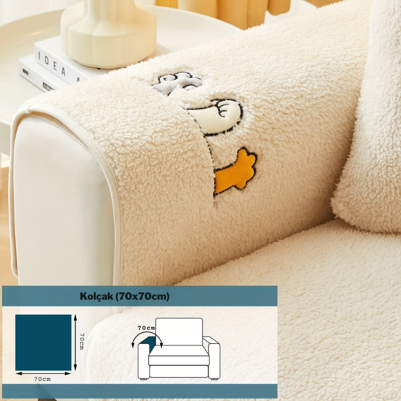 Kalın Peluş Kaymaz Koltuk Örtüsü | Yıkanabilir & Evcil Hayvan Dostu