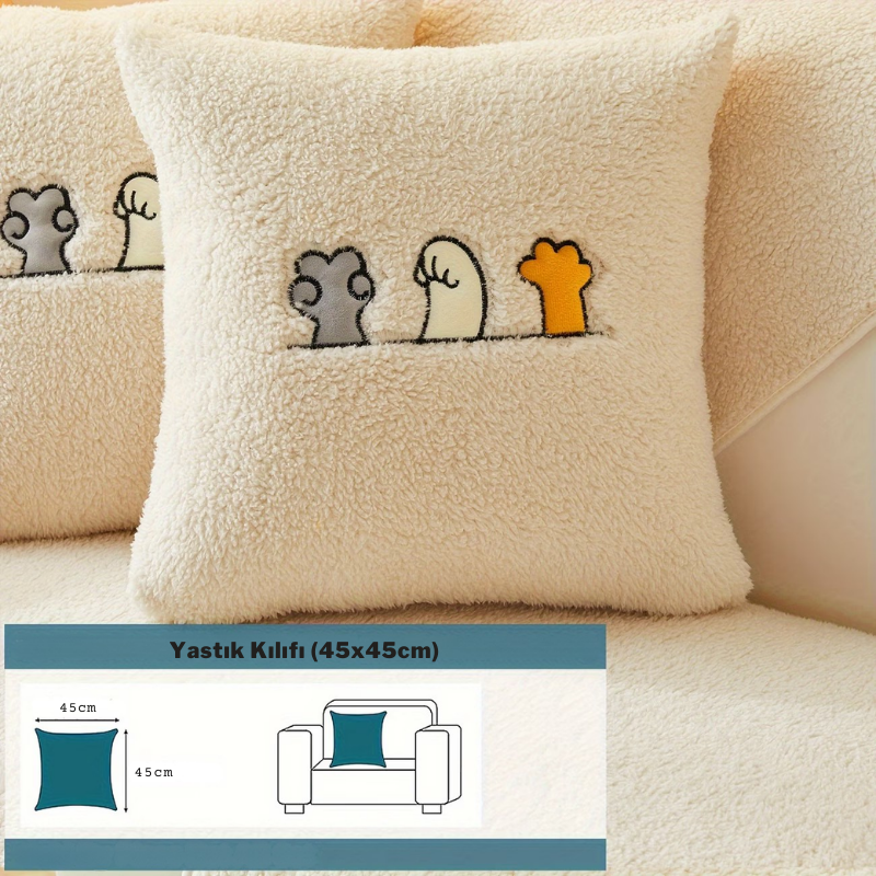 Kalın Peluş Kaymaz Koltuk Örtüsü | Yıkanabilir & Evcil Hayvan Dostu