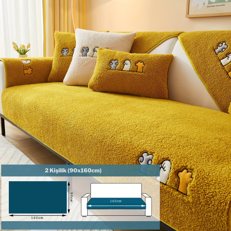 Kalın Peluş Kaymaz Koltuk Örtüsü | Yıkanabilir & Evcil Hayvan Dostu