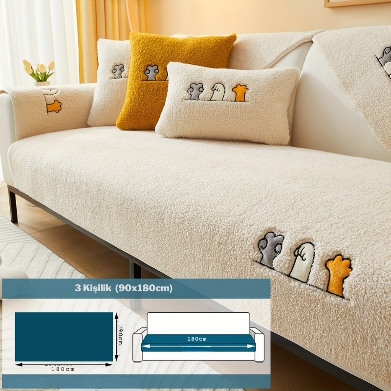 Kalın Peluş Kaymaz Koltuk Örtüsü | Yıkanabilir & Evcil Hayvan Dostu