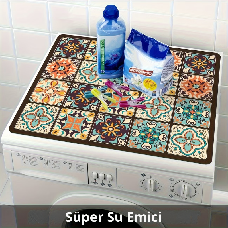 Retro Mozaik Çamaşır Makinesi Örtüsü – Su Geçirmez & Dayanıklı