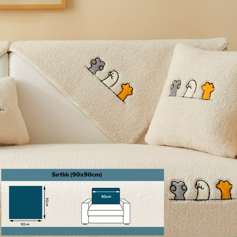 Kalın Peluş Kaymaz Koltuk Örtüsü | Yıkanabilir & Evcil Hayvan Dostu